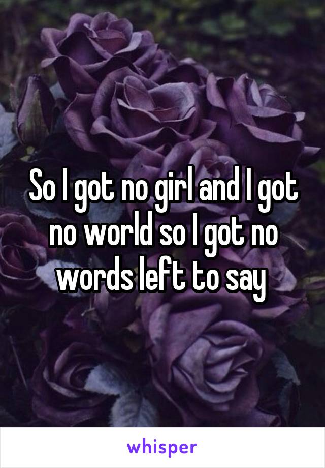 So I got no girl and I got no world so I got no words left to say 