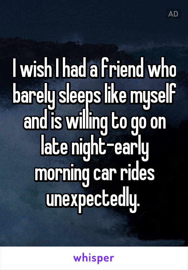 I wish I had a friend who barely sleeps like myself and is willing to go on late night-early morning car rides unexpectedly. 