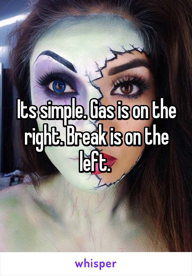 Its simple. Gas is on the right. Break is on the left. 