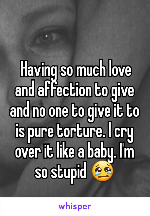  Having so much love and affection to give and no one to give it to is pure torture. I cry over it like a baby. I'm so stupid 😢