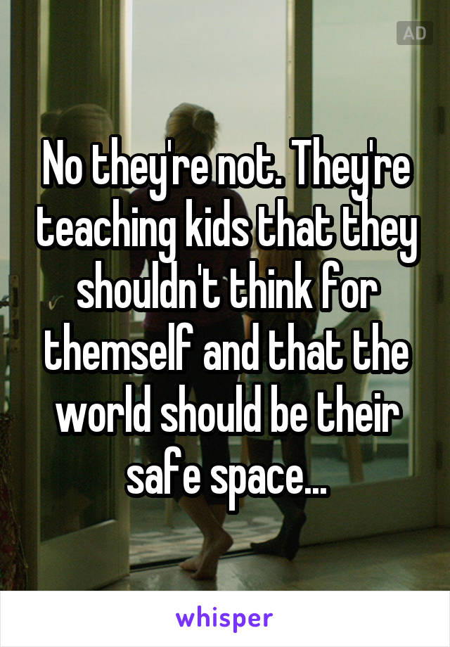 No they're not. They're teaching kids that they shouldn't think for themself and that the world should be their safe space...