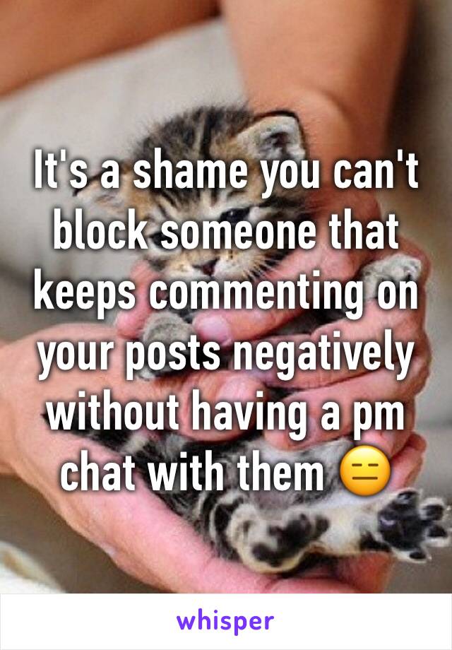 It's a shame you can't block someone that keeps commenting on your posts negatively without having a pm chat with them 😑