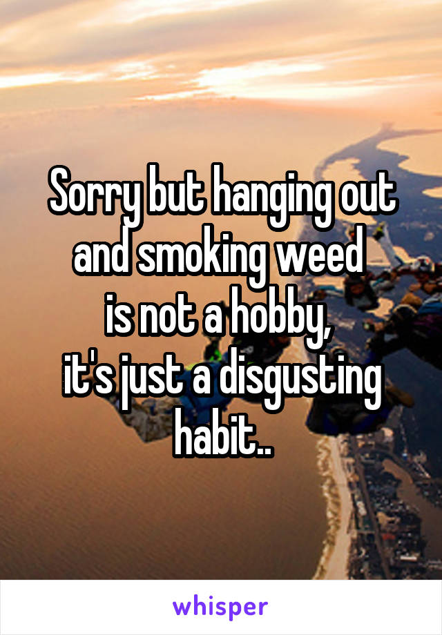 Sorry but hanging out and smoking weed 
is not a hobby, 
it's just a disgusting habit..