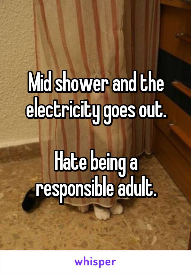 Mid shower and the electricity goes out.

Hate being a responsible adult.