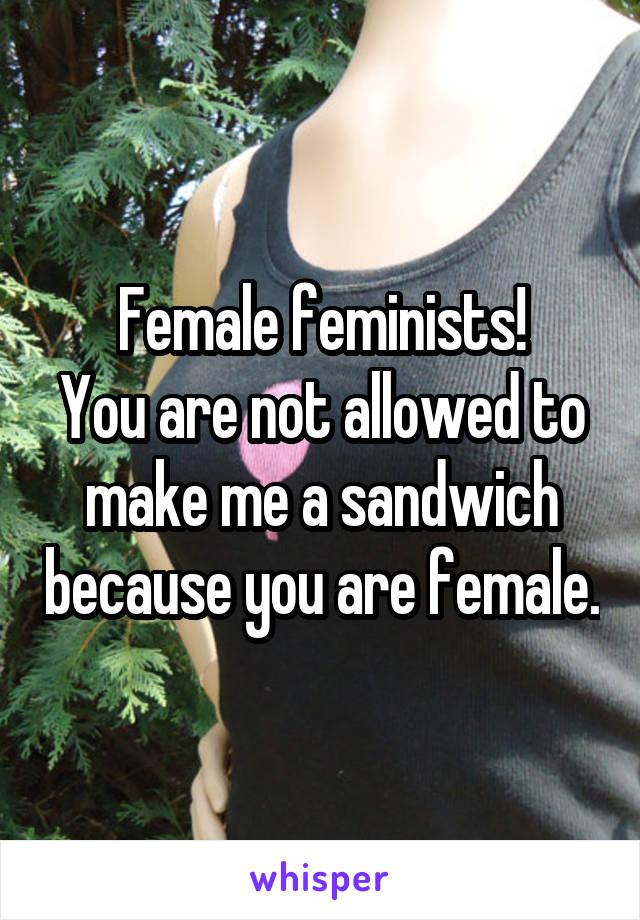 Female feminists!
You are not allowed to make me a sandwich because you are female.