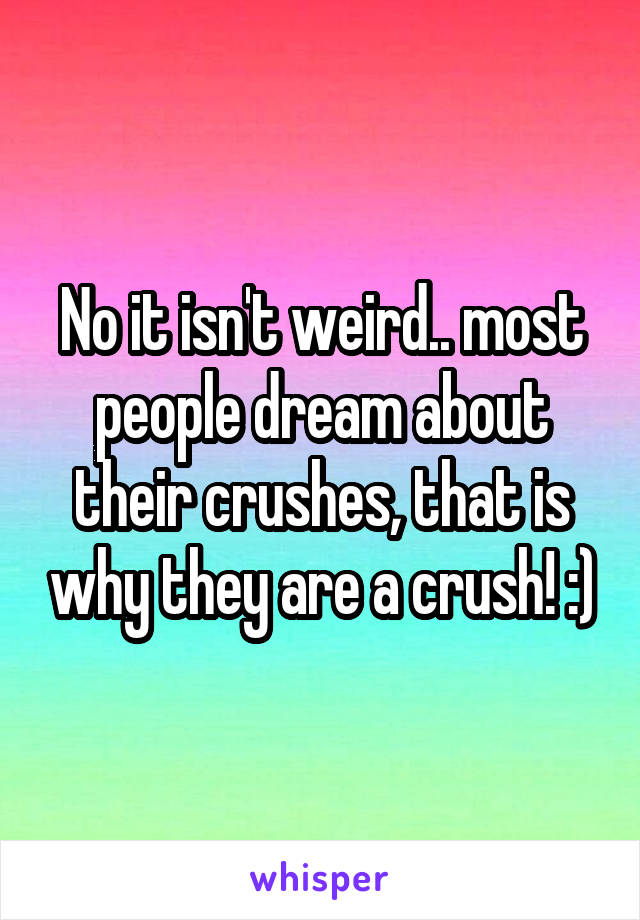 No it isn't weird.. most people dream about their crushes, that is why they are a crush! :)