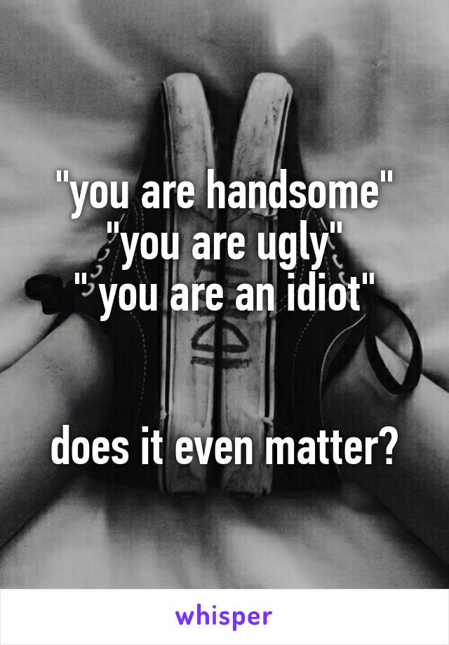 "you are handsome"
"you are ugly"
" you are an idiot"


does it even matter?