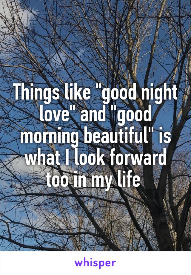 Things like "good night love" and "good morning beautiful" is what I look forward too in my life 