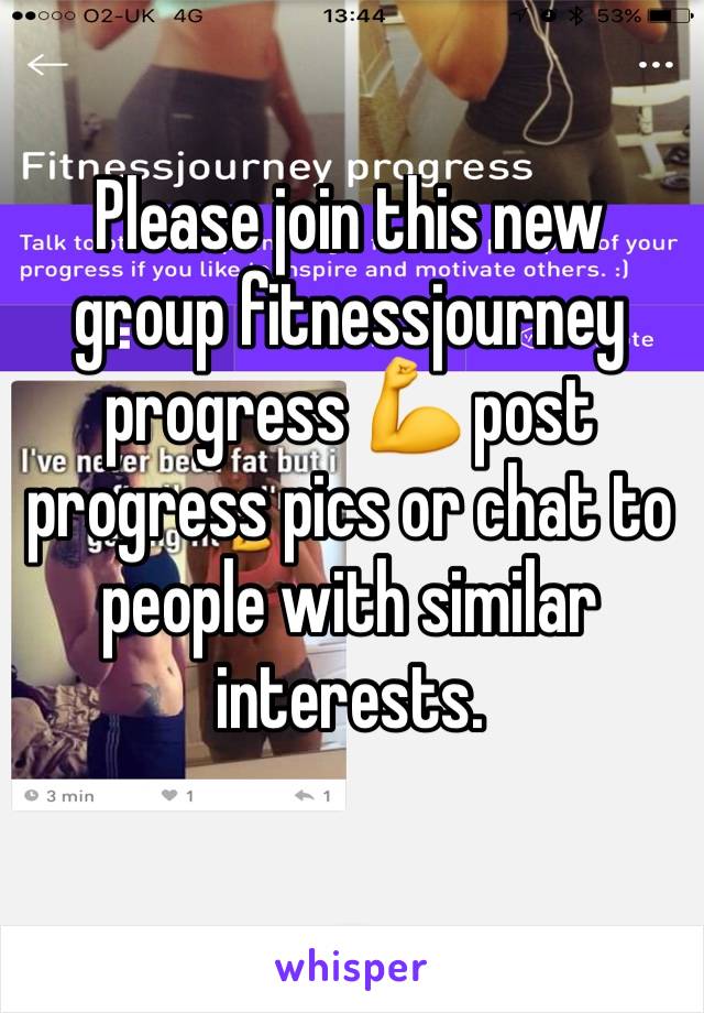 Please join this new group fitnessjourney progress 💪 post progress pics or chat to people with similar interests. 