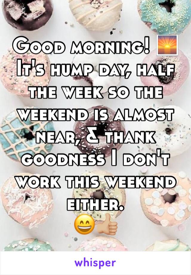 Good morning! 🌅
It's hump day, half the week so the weekend is almost near, & thank goodness I don't work this weekend either. 
😄👍🏼