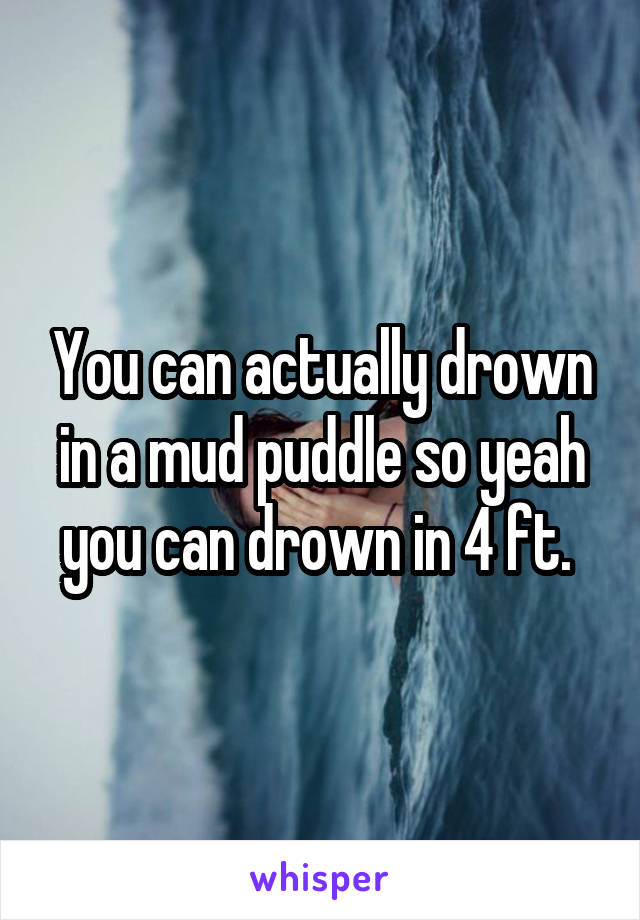 You can actually drown in a mud puddle so yeah you can drown in 4 ft. 