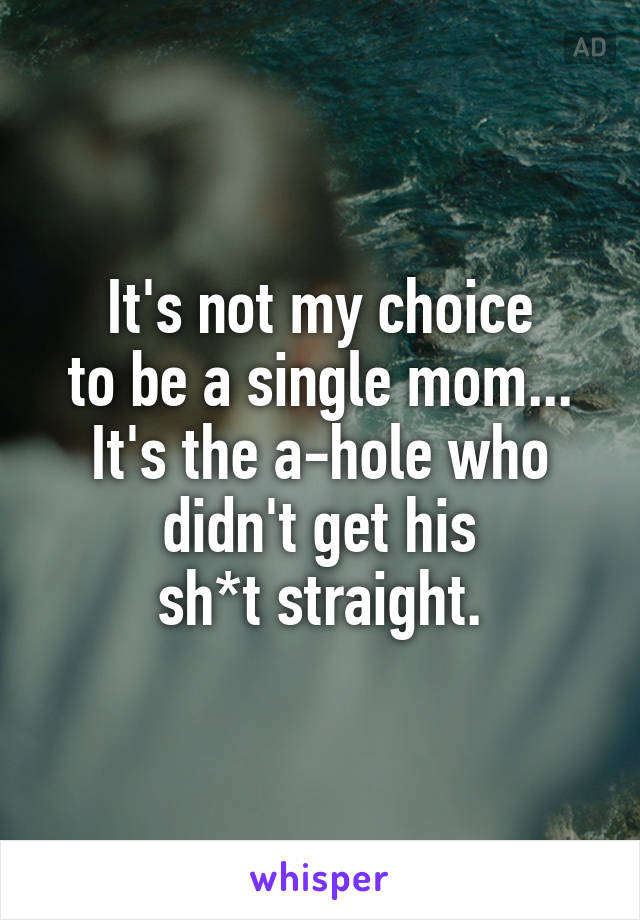 It's not my choice
to be a single mom...
It's the a-hole who didn't get his
sh*t straight.