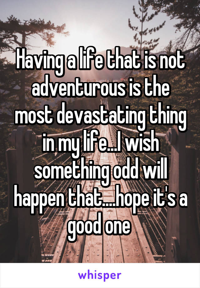 Having a life that is not adventurous is the most devastating thing in my life...I wish something odd will happen that....hope it's a good one 