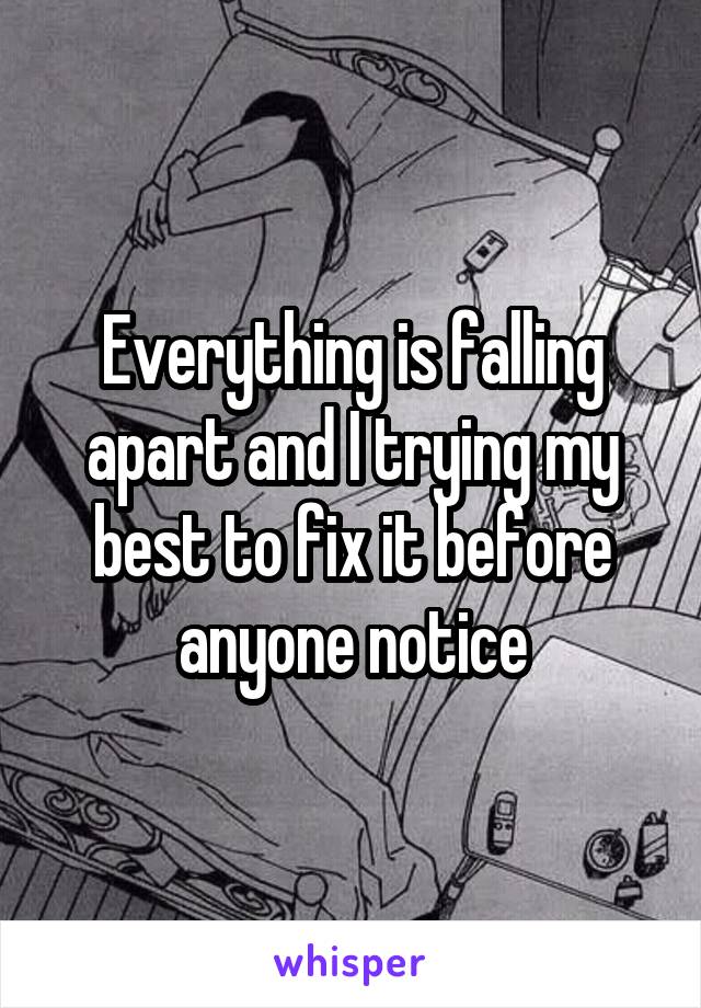 Everything is falling apart and I trying my best to fix it before anyone notice