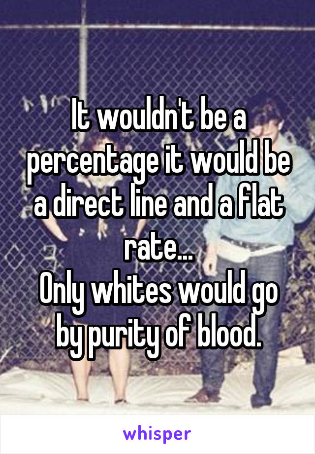 It wouldn't be a percentage it would be a direct line and a flat rate...
Only whites would go by purity of blood.