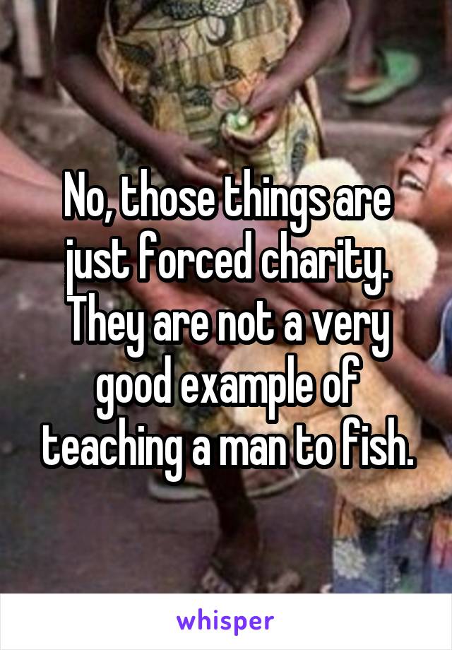 No, those things are just forced charity. They are not a very good example of teaching a man to fish.