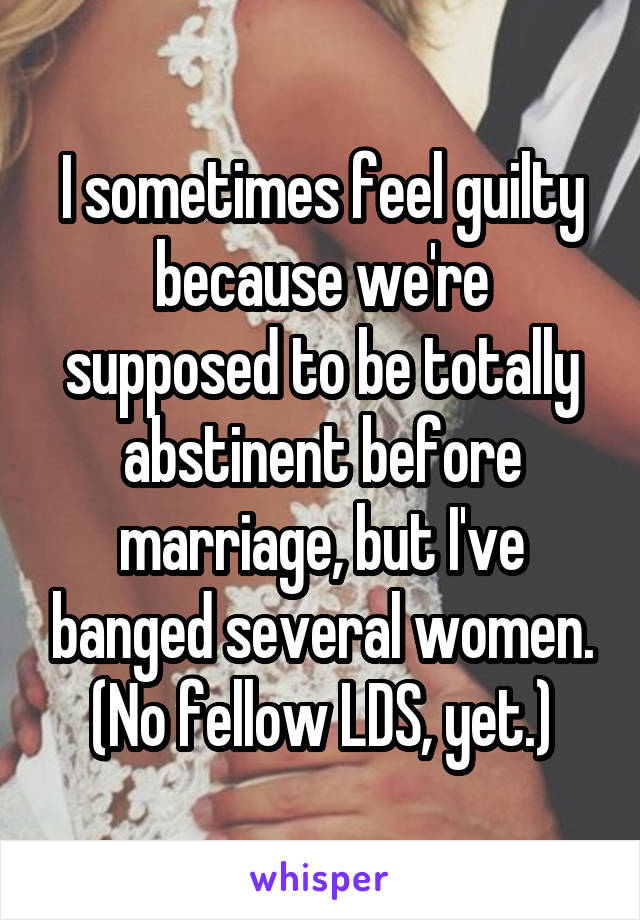 I sometimes feel guilty because we're supposed to be totally abstinent before marriage, but I've banged several women. (No fellow LDS, yet.)