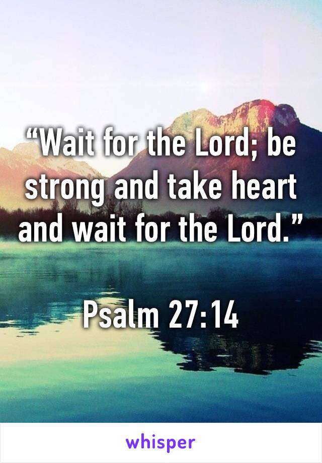 “Wait for the Lord; be strong and take heart and wait for the Lord.”

‭‭Psalm‬ ‭27:14‬