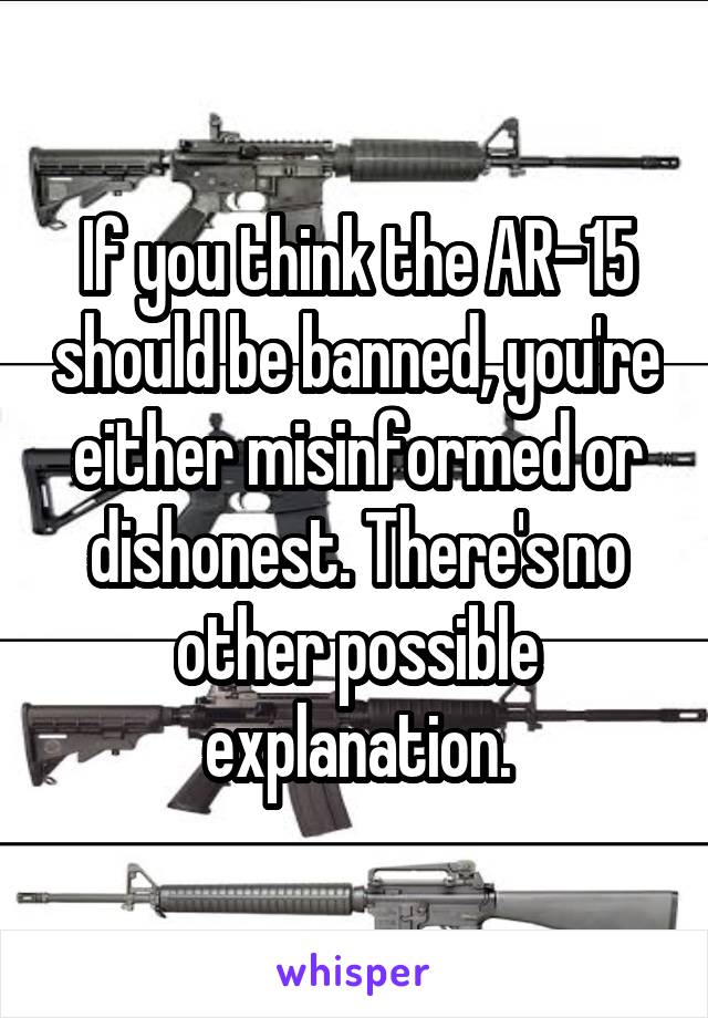 If you think the AR-15 should be banned, you're either misinformed or dishonest. There's no other possible explanation.