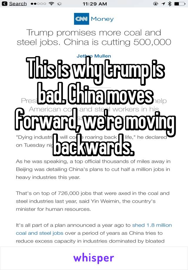 This is why trump is bad. China moves forward, we're moving backwards. 

