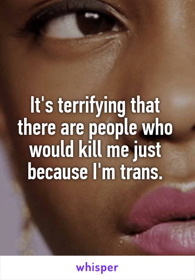 It's terrifying that 
there are people who 
would kill me just 
because I'm trans. 