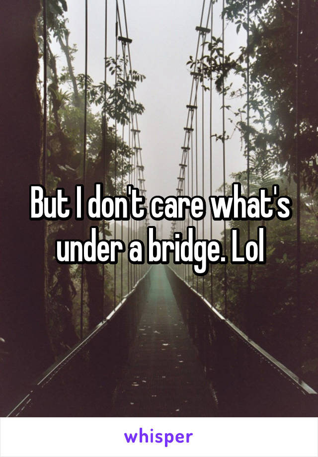 But I don't care what's under a bridge. Lol