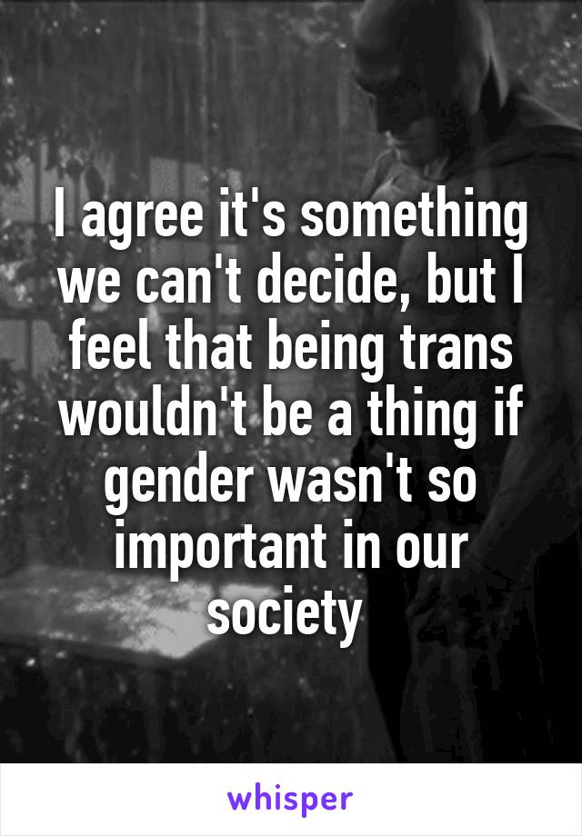 I agree it's something we can't decide, but I feel that being trans wouldn't be a thing if gender wasn't so important in our society 