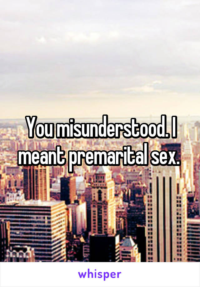 You misunderstood. I meant premarital sex. 