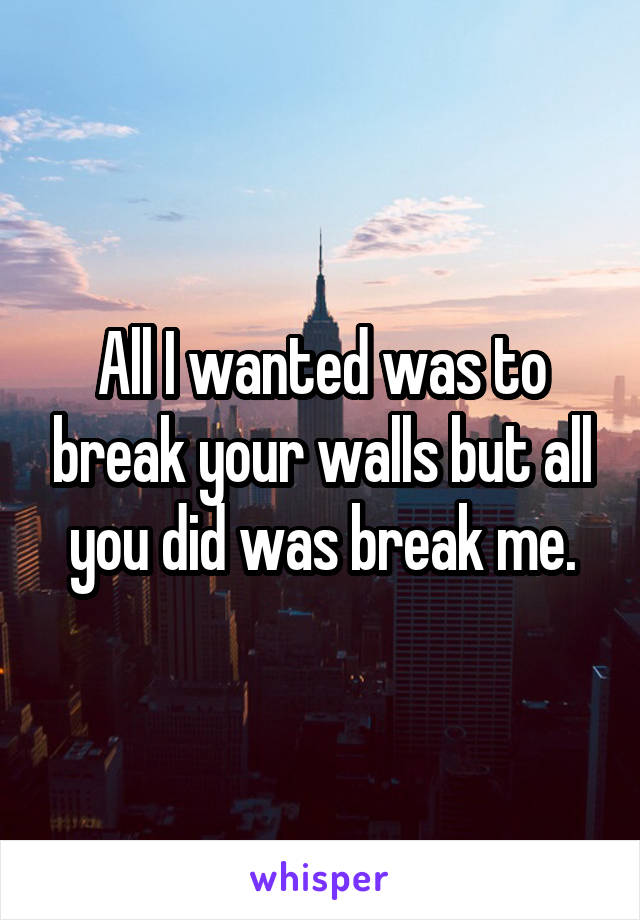 All I wanted was to break your walls but all you did was break me.