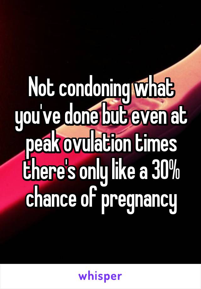 Not condoning what you've done but even at peak ovulation times there's only like a 30% chance of pregnancy