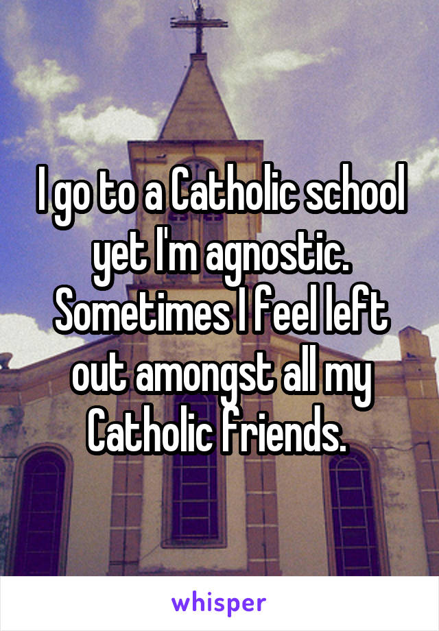 I go to a Catholic school yet I'm agnostic. Sometimes I feel left out amongst all my Catholic friends. 