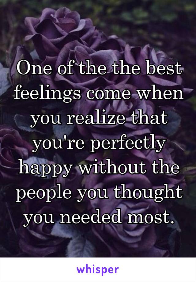 One of the the best feelings come when you realize that you're perfectly happy without the people you thought you needed most.