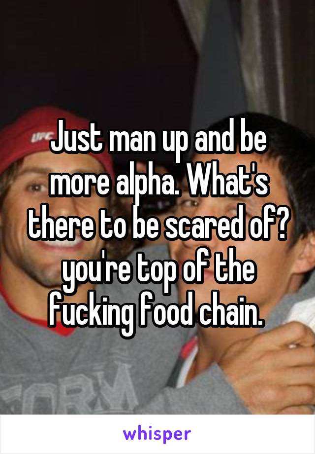 Just man up and be more alpha. What's there to be scared of? you're top of the fucking food chain. 
