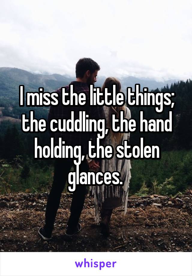 I miss the little things; the cuddling, the hand holding, the stolen glances. 
