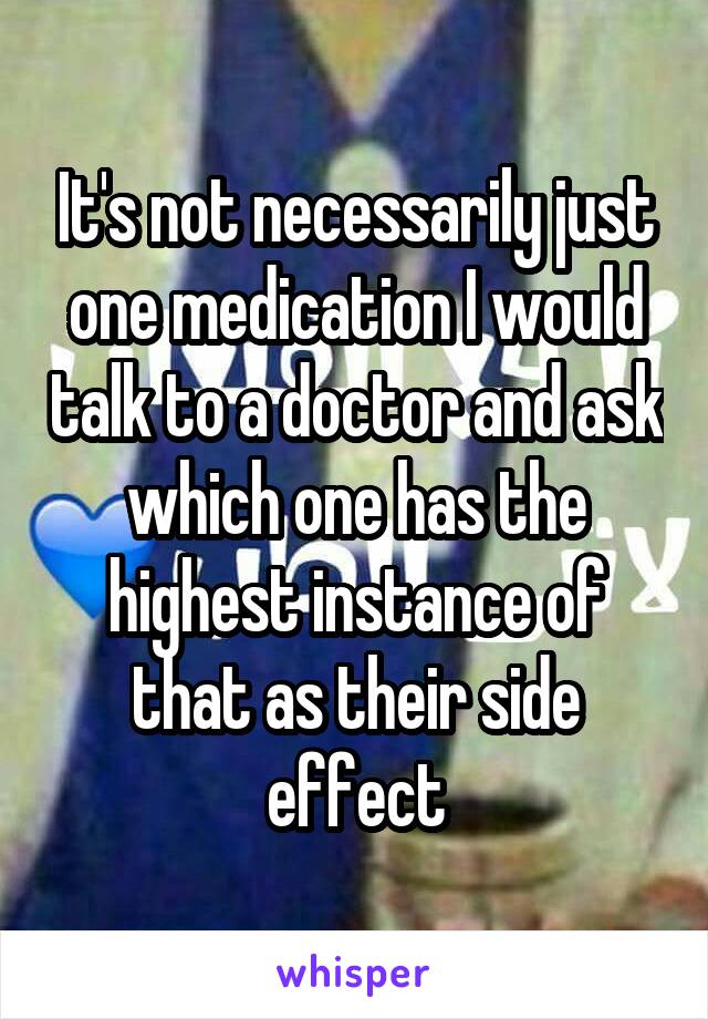 It's not necessarily just one medication I would talk to a doctor and ask which one has the highest instance of that as their side effect