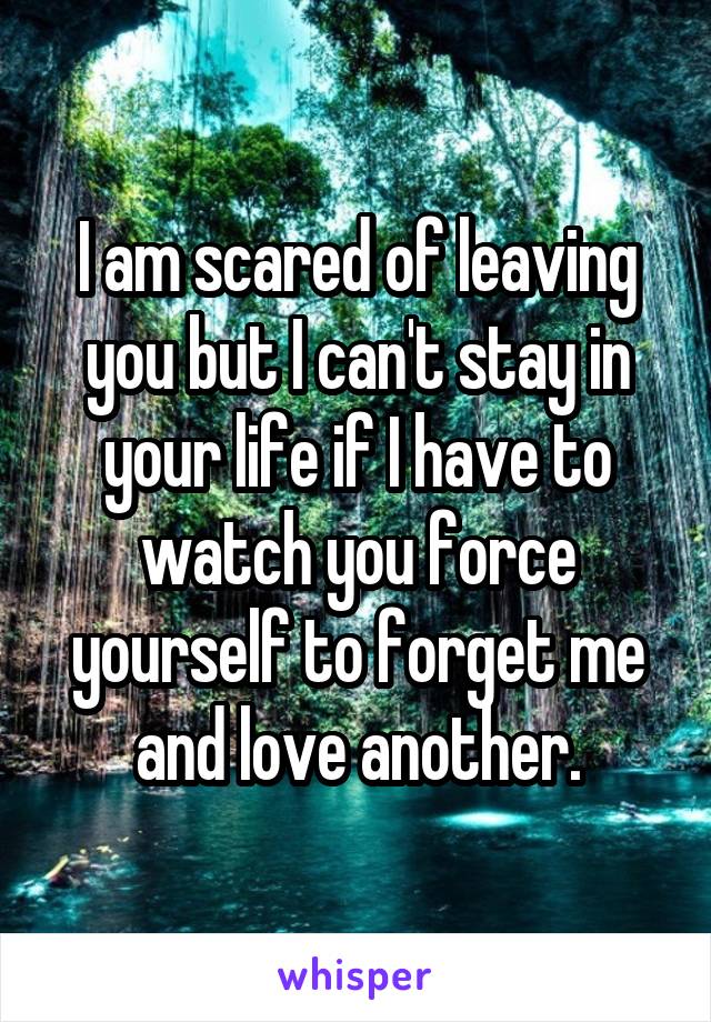 I am scared of leaving you but I can't stay in your life if I have to watch you force yourself to forget me and love another.
