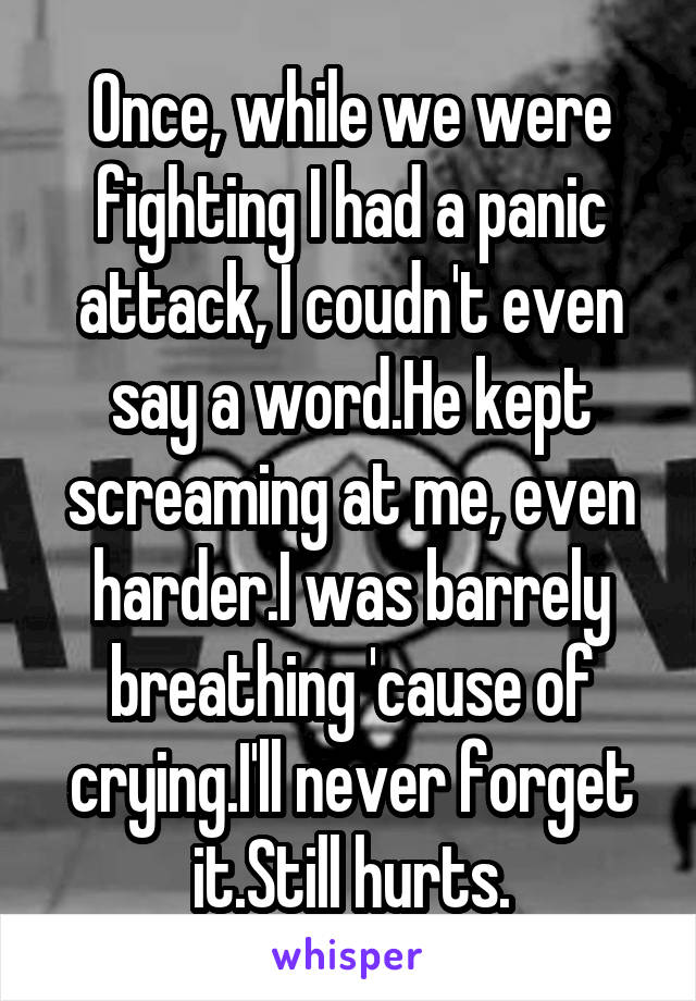 Once, while we were fighting I had a panic attack, I coudn't even say a word.He kept screaming at me, even harder.I was barrely breathing 'cause of crying.I'll never forget it.Still hurts.