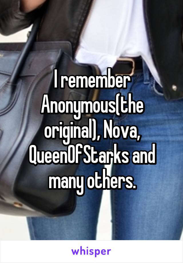I remember Anonymous(the original), Nova, QueenOfStarks and many others.
