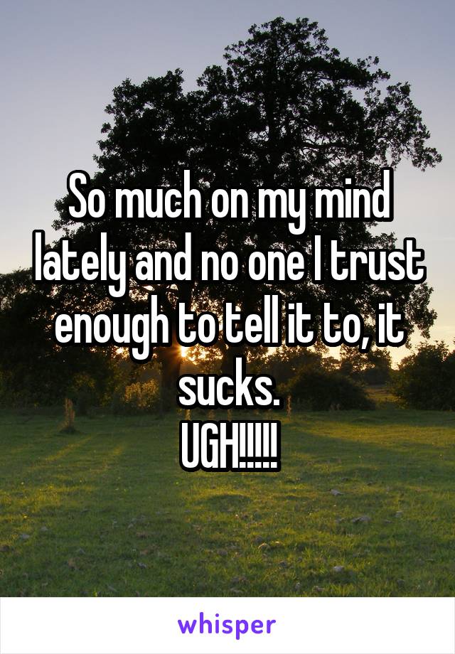 So much on my mind lately and no one I trust enough to tell it to, it sucks.
UGH!!!!!