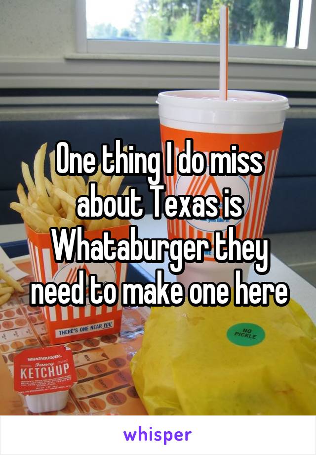 One thing I do miss about Texas is Whataburger they need to make one here