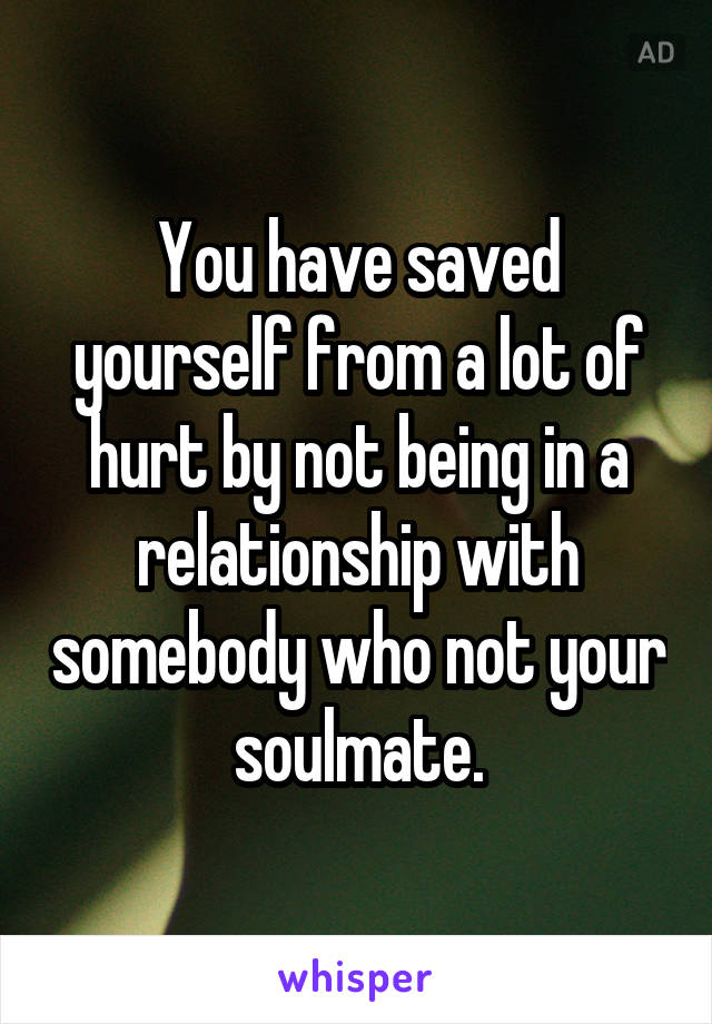 You have saved yourself from a lot of hurt by not being in a relationship with somebody who not your soulmate.
