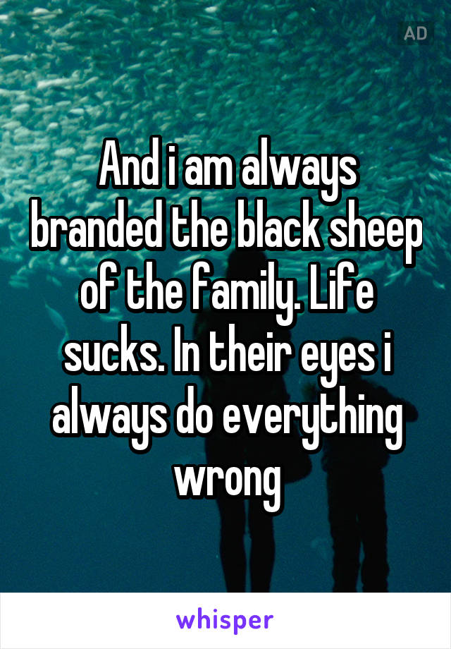 And i am always branded the black sheep of the family. Life sucks. In their eyes i always do everything wrong