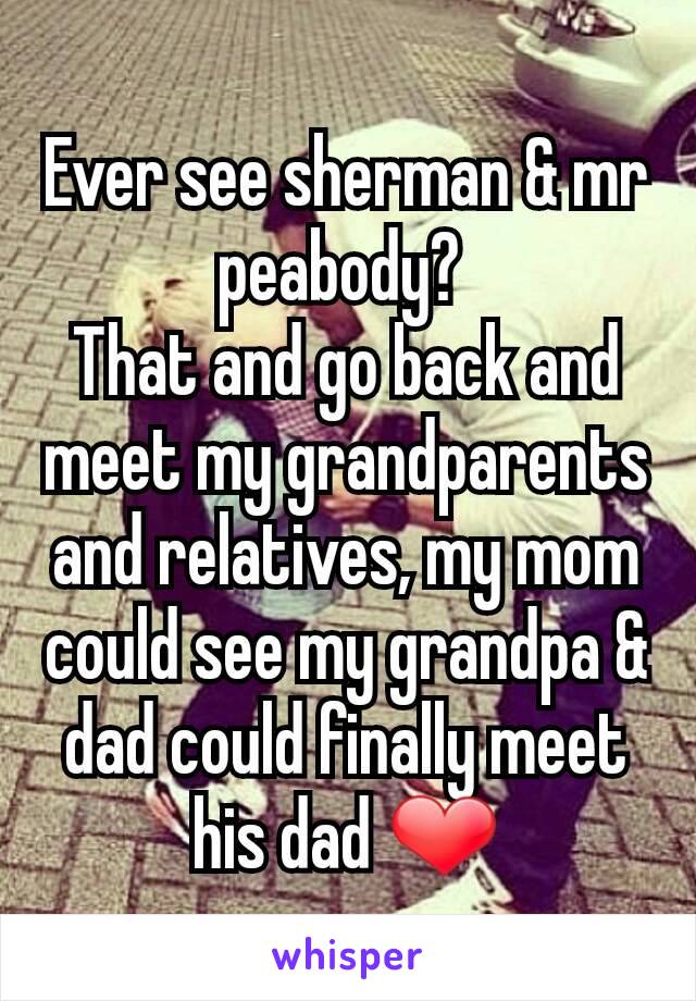 Ever see sherman & mr peabody? 
That and go back and meet my grandparents and relatives, my mom could see my grandpa & dad could finally meet his dad ❤