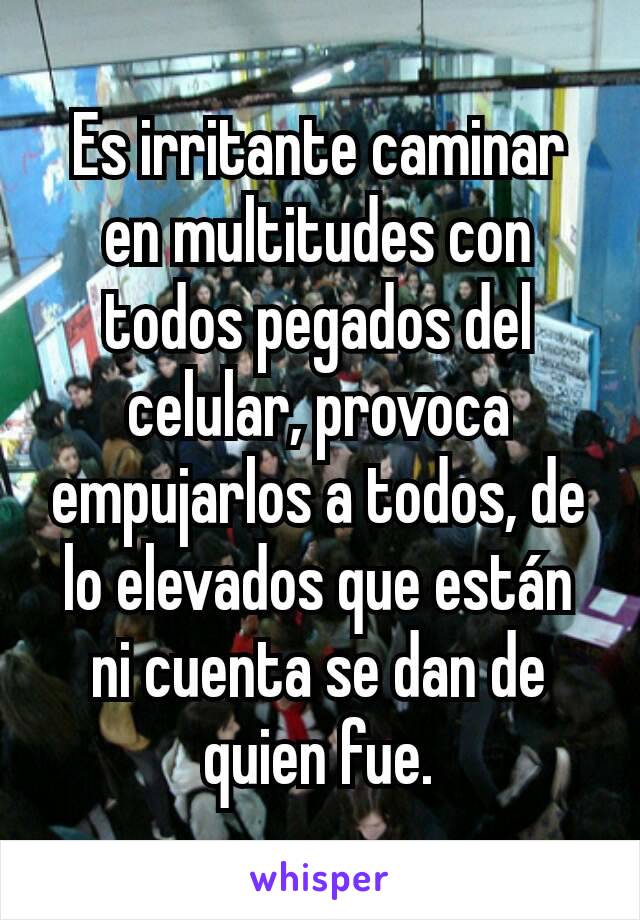 Es irritante caminar en multitudes con todos pegados del celular, provoca empujarlos a todos, de lo elevados que están ni cuenta se dan de quien fue.