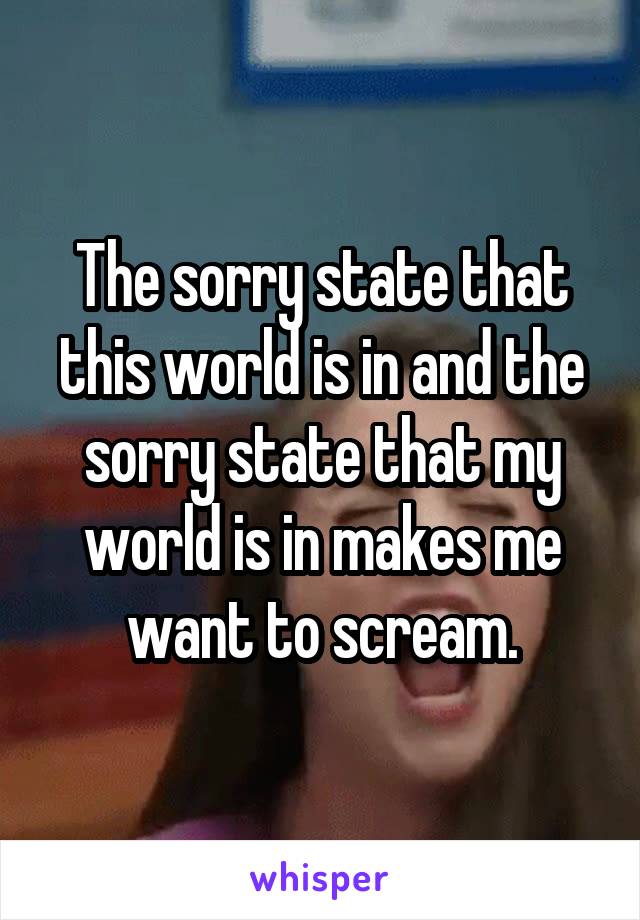 The sorry state that this world is in and the sorry state that my world is in makes me want to scream.