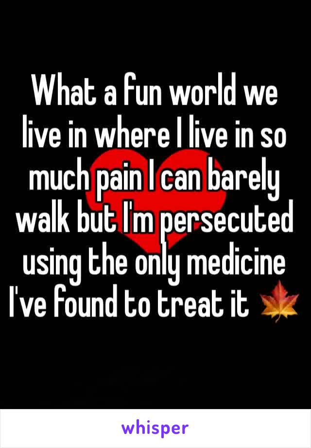 What a fun world we live in where I live in so much pain I can barely walk but I'm persecuted using the only medicine I've found to treat it 🍁