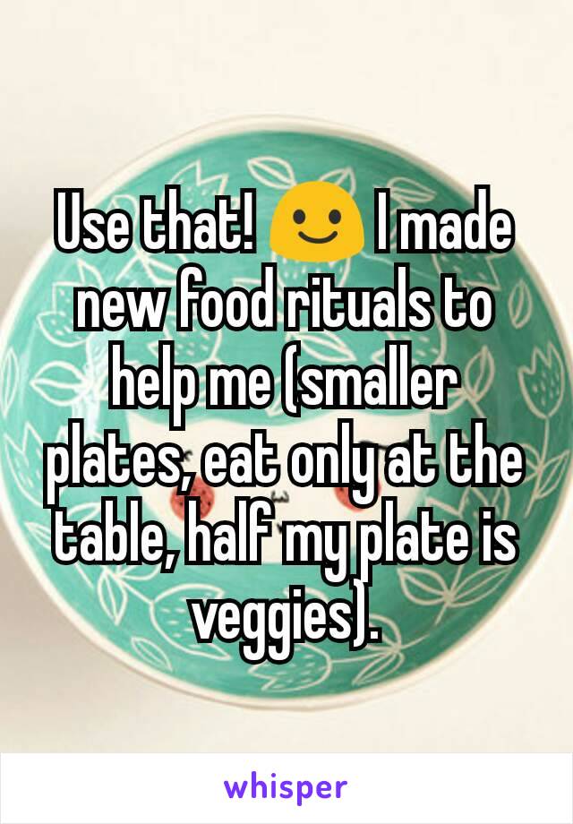 Use that! 😃 I made new food rituals to help me (smaller plates, eat only at the table, half my plate is veggies).