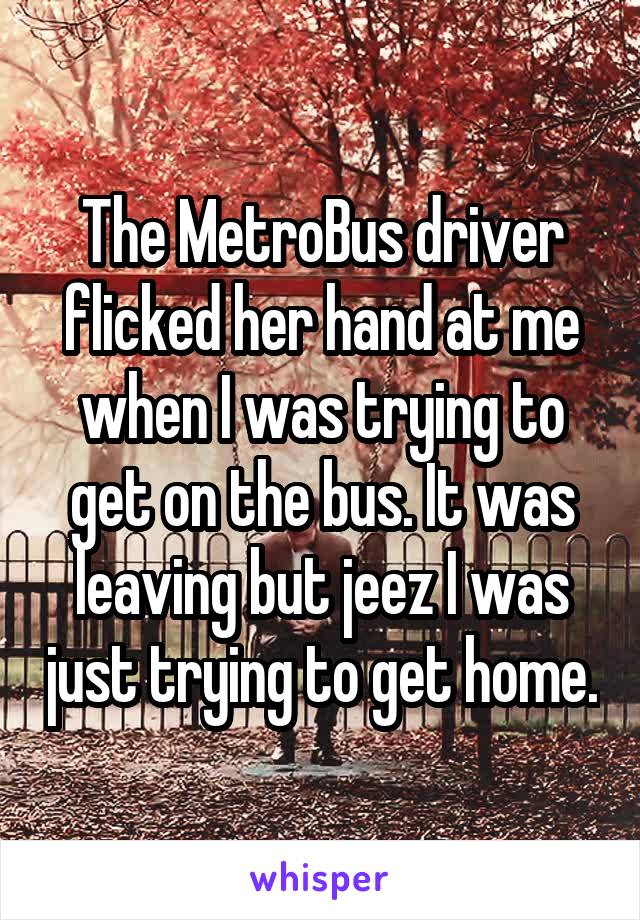 The MetroBus driver flicked her hand at me when I was trying to get on the bus. It was leaving but jeez I was just trying to get home.