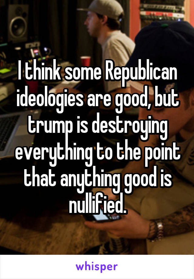 I think some Republican ideologies are good, but trump is destroying everything to the point that anything good is nullified.