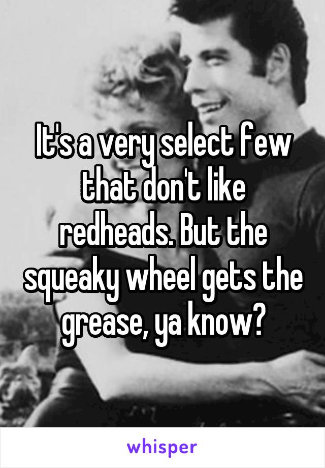 It's a very select few that don't like redheads. But the squeaky wheel gets the grease, ya know?